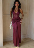 Women’s Formal Party Sexy Halter Neck V-Neck Slim Waist Low Back Bodycon Chic Dress