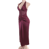 Women’s Formal Party Sexy Halter Neck V-Neck Slim Waist Low Back Bodycon Chic Dress