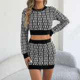 Women’s Fall Winter Fashion Contrast Crop Top Bodycon Skirt Two-Piece Set