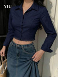 Women French Polo Collar Lace Patchwork Long Sleeve Shirt