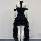Women Sexy Halter Neck Tassel Bandage Bodycon Dress
