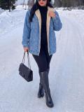Women Autumn Winter Fleece Lined Long Sleeve Sherpa Denim Jacket