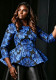 Women Autumn Round Neck 3/4 Sleeve Jacquard Ruffle Formal Party Top