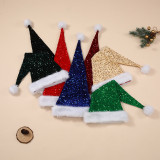 Adult Christmas Sequin Santa Hat Holiday Decoration Double-Layer Long Sequin Hat