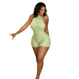 Women Printed Sexy Backless Lace-Up Halter Neck Jumpsuit