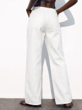 Women Side Double Row Button Denim Pants