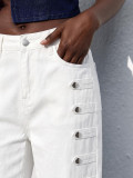 Women Side Double Row Button Denim Pants