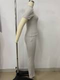 Women Yoga Pants Sexy Solid Round Neck Short Sleeve Top & Pants Two Piece Set