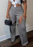 Women Irregular Cutout Solid Casual Pants