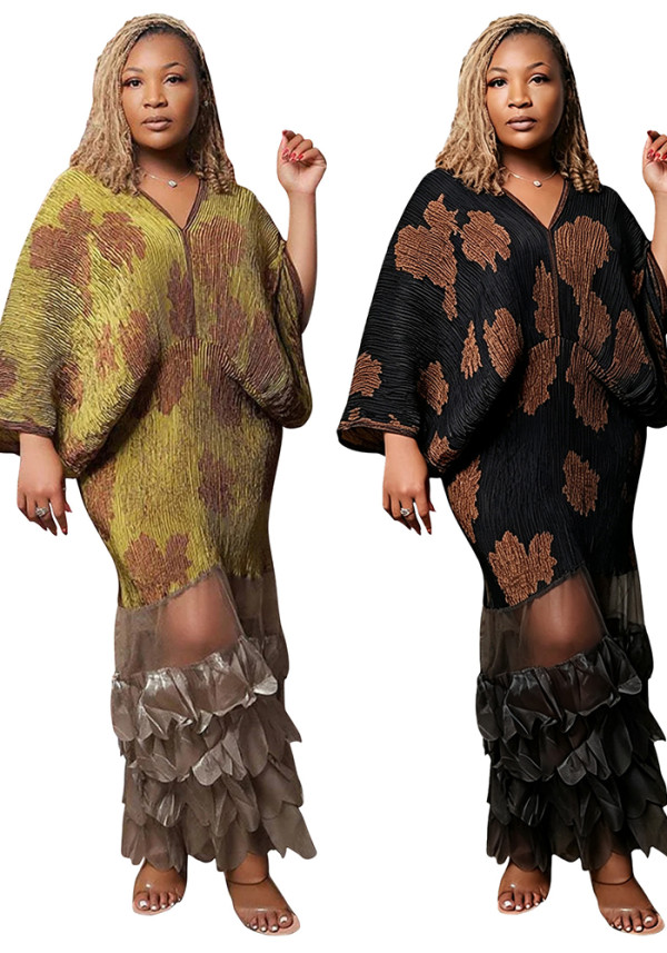 Women African Formal Party Printed Pleated Dress