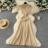 Women Cutout Metal Buckle Mock Neck Autumn Winter Elegant Basic Knitting Maxi Dress