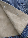 Women Autumn Winter Fleece Lined Long Sleeve Sherpa Denim Jacket