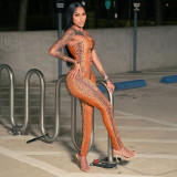 Women Sexy Strapless Cutout Animal Print Jumpsuit