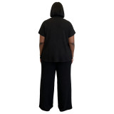 Plus Size Women Casual Summer Round Neck Short Sleeve Top & Wide Leg Pants Two Piece Set