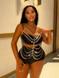 Women Beach Multi-layer Chain Halter Neck Pearl Cami Top Body Chain Chest Chain