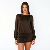 Women Autumn Sexy Off Shoulder Backless Bodycon Dress