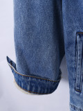 Women Autumn Winter Fleece Lined Long Sleeve Sherpa Denim Jacket