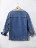 Women Autumn Winter Fleece Lined Long Sleeve Sherpa Denim Jacket