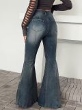 Women American Washed Denim Bell Bottom Pants