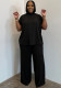 Plus Size Women Casual Summer Round Neck Short Sleeve Top & Wide Leg Pants Two Piece Set