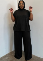 Plus Size Women Casual Summer Round Neck Short Sleeve Top & Wide Leg Pants Two Piece Set Plus Size Women Casual Summer Round Neck Short Sleeve Top & Wide Leg Pants Two Piece Set