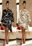 Women Slash Shoulder Printed Irregular Dress
