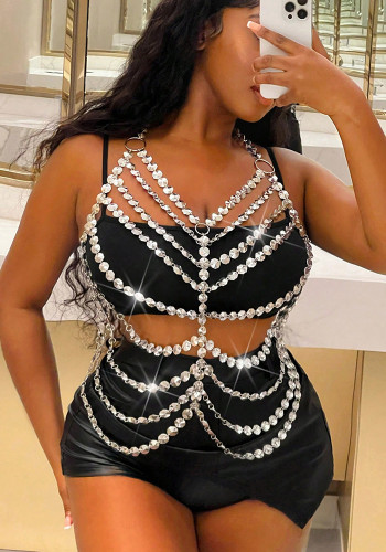 Women Beach Multi-layer Chain Halter Neck Pearl Cami Top Body Chain Chest Chain