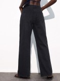 Women Side Double Row Button Denim Pants