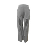 Women Irregular Cutout Solid Casual Pants
