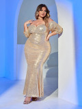 Plus Size Women Off Shoulder Sequin Sexy V-Neck Mermaid Bandage Dress