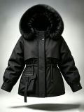 Women Winter Hooded Faux Fur Collar Coat