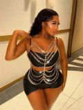 Women Beach Multi-layer Chain Halter Neck Pearl Cami Top Body Chain Chest Chain