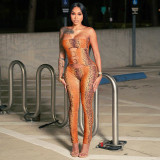Women Sexy Strapless Cutout Animal Print Jumpsuit
