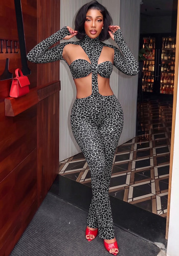 Women Summer Cutout Printed Sexy Jumpsuit