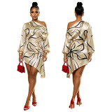 Women Slash Shoulder Printed Irregular Dress