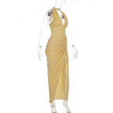 Women Halter Neck Sexy Slit Bodycon Dress