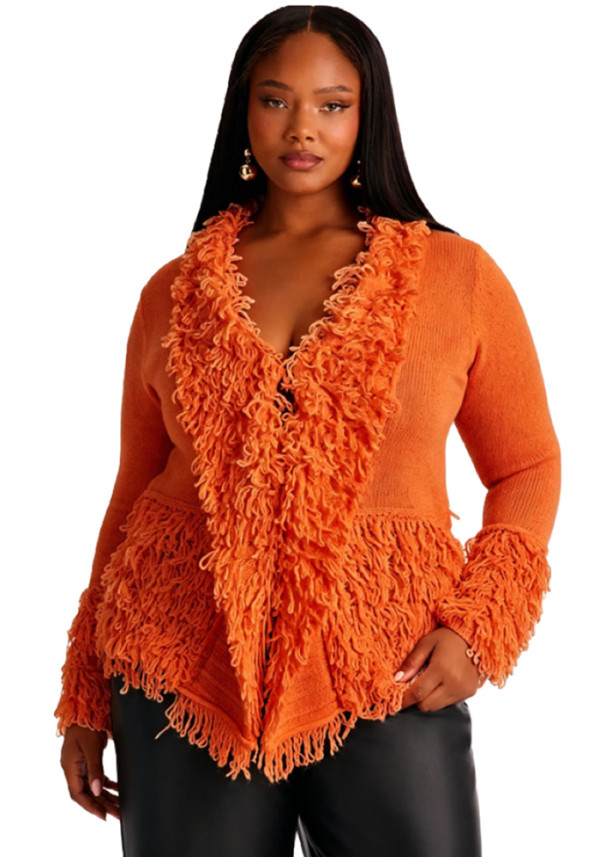Women's Stylish Long Sleeve Crochet Tassel Knitted Cardigan