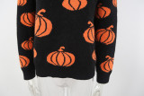 Halloween Plus Size Women's Pumpkin Pullover Long Sleeve Knitted Sweater