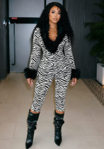 Fall Winter Women's Zebra Print Fuzzy Long Sleeve Sexy Slim Fit Jumpsuit Fall Winter Women's Zebra Print Fuzzy Long Sleeve Sexy Slim Fit Jumpsuit