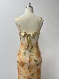 Women's Sparkly Knitted Print Back Bow Strap Low Back Mermaid Party Gown