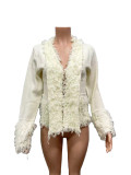 Women's Stylish Long Sleeve Crochet Tassel Knitted Cardigan