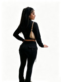 Fall Winter Women's Solid Color Zipper Pocket Drawstring Hooded Casual Pants Set
