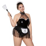 Plus Size Women's Black One-Piece Maid Lingerie Costume