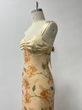 Women's Sparkly Knitted Print Back Bow Strap Low Back Mermaid Party Gown