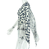 Women's Loose Casual Leopard Print V Neck Long Sleeve Asymmetrical Top