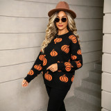 Halloween Plus Size Women's Pumpkin Pullover Long Sleeve Knitted Sweater