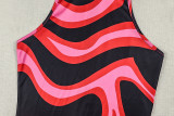 Women's Black Print Chic Color Block Bodycon Elegant High Neck Sleeveless Long Dress