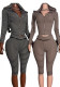 Women's Ribbed Casual Hooded Long Sleeve Stretch Capri Pants Set