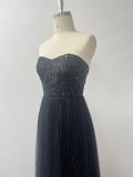 Women's Strapless Elegant Mesh Sequin Lace-Up Back A-Line Evening Gown