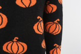 Halloween Plus Size Women's Pumpkin Pullover Long Sleeve Knitted Sweater
